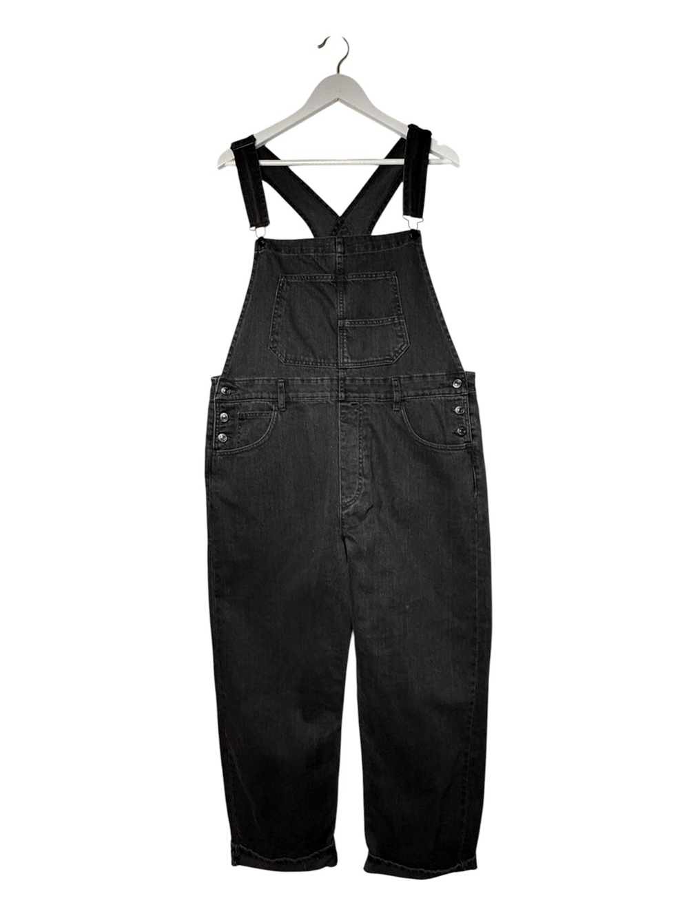 Free People X We The Free ZIGGY Overalls Mineral Black Bib Denim SZ XL Full Leng - Picture 2 of 13